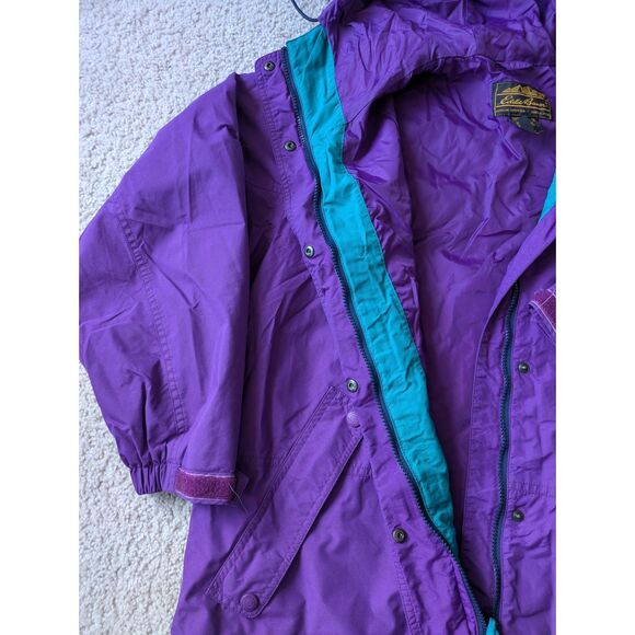 VTG 80s Eddie Bauer Purple and Green Unisex Pullover Hooded Windbreaker Sz M - Picture 3 of 9